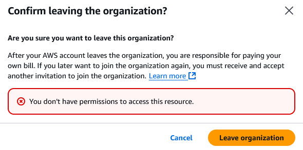 Error leaving AWS Organization