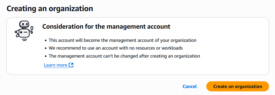 Create AWS Organization Page