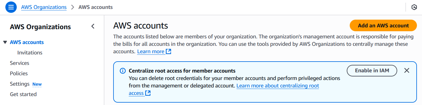 New AWS Organization Page