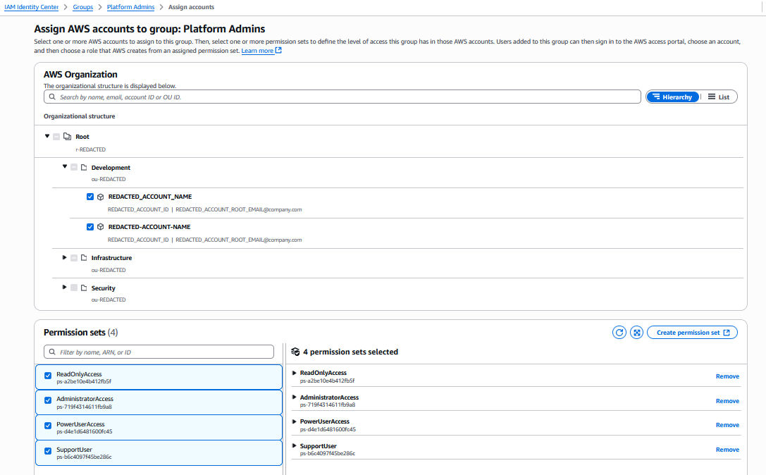 Assign permission sets and accounts to a group