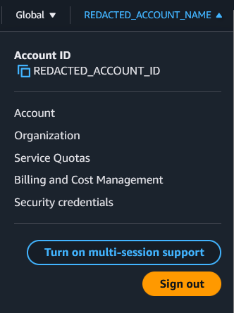 AWS account dropdown