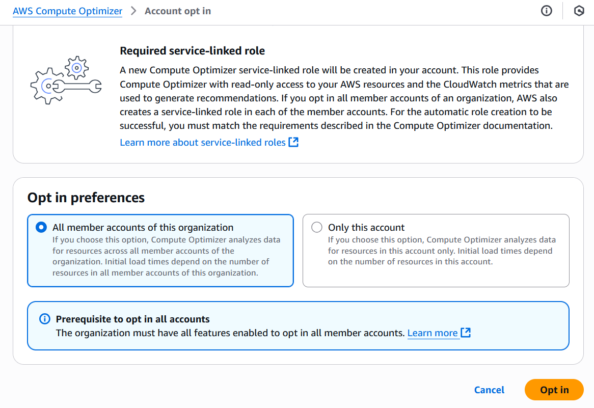 Compute Optimizer Enable Page