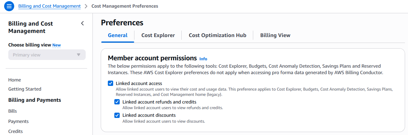 Enable linked accounts access to cost management services